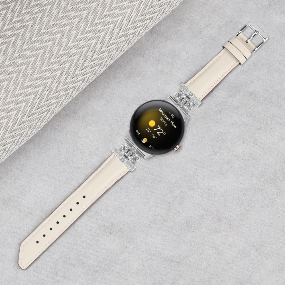 Google Pixel Watch 1 / 2 / 3 (41mm) Kunstskinn Rem med Sølv Rhinstenen Spenne - Beige