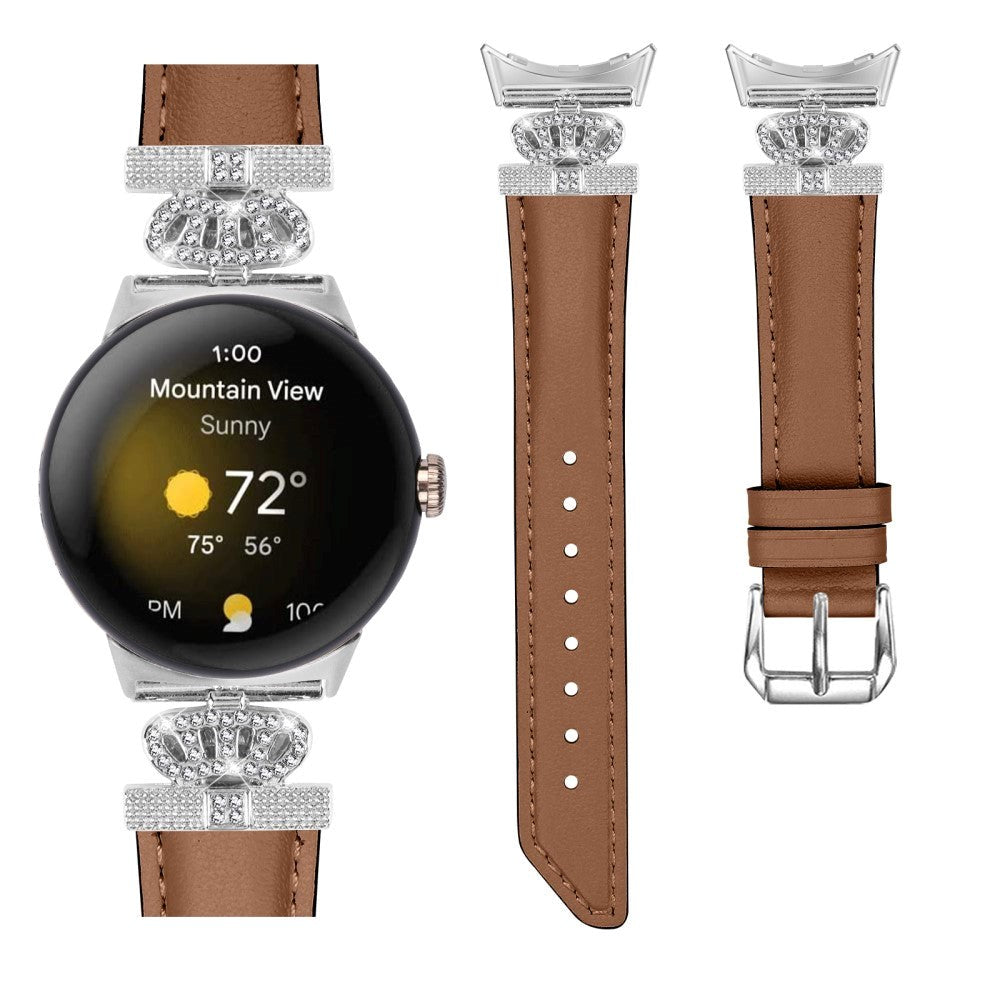 Google Pixel Watch 1 / 2 / 3 (41mm) Kunstskinn Rem med Sølv Rhinstenen Spenne - Brown