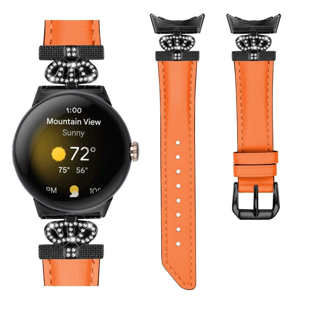 Google Pixel Watch 1 / 2 / 3 (41mm) Kunstskinn Rem med Svart Rhinstenen Spenne - Oransje