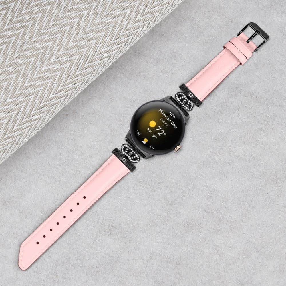 Google Pixel Watch 1 / 2 / 3 (41mm) Kunstskinn Rem med Svart Rhinstenen Spenne - Rosa