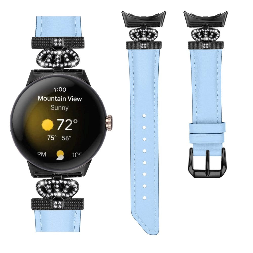 Google Pixel Watch 1 / 2 / 3 (41mm) Kunstskinn Rem med Svart Rhinstenen Spenne - Blå