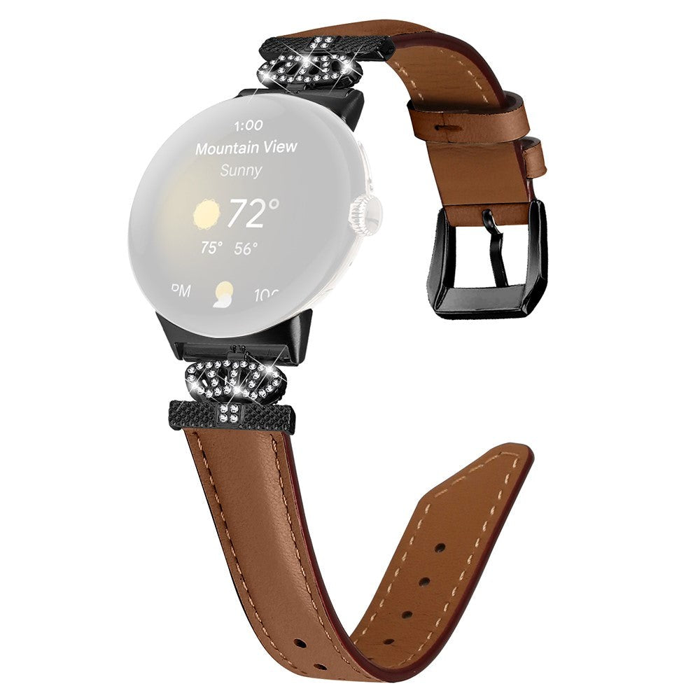 Google Pixel Watch 1 / 2 / 3 (41mm) Kunstskinn Rem med Svart Rhinstenen Spenne - Brun