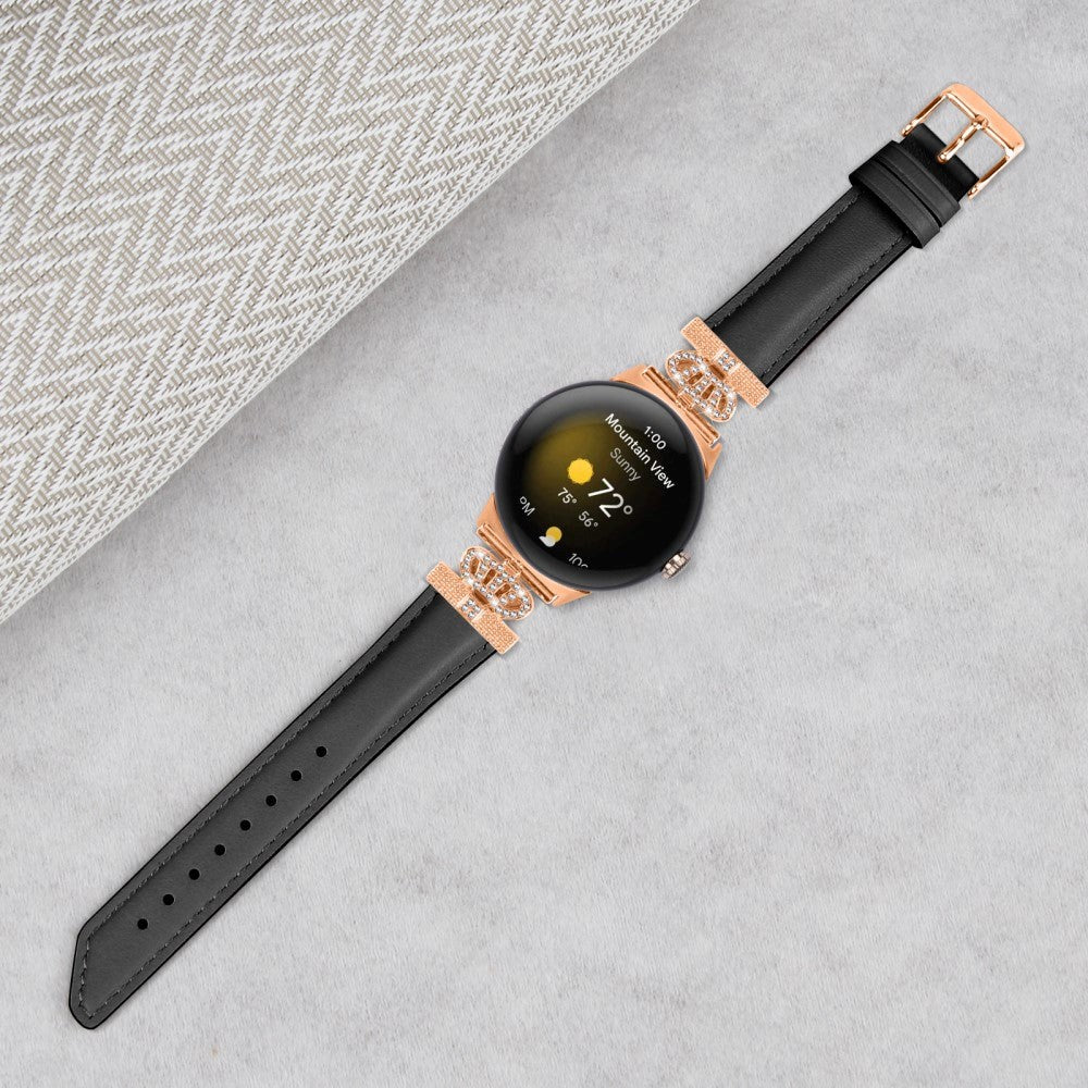 Google Pixel Watch 1 / 2 / 3 (41mm) Kunstskinn Rem med Rose Gold Rhinstenen Spenne - Svart