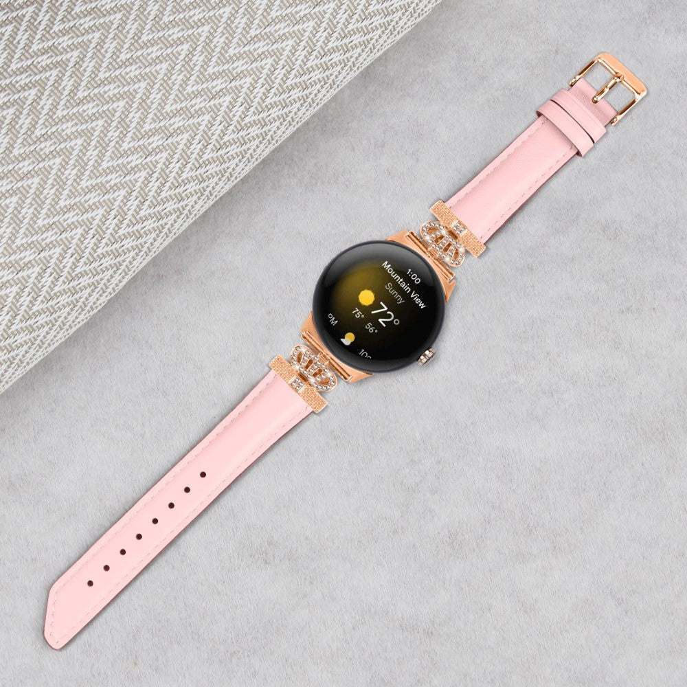 Google Pixel Watch 1 / 2 / 3 (41mm) Kunstskinn Rem med Rose Gold Rhinstenen Spenne - Rosa