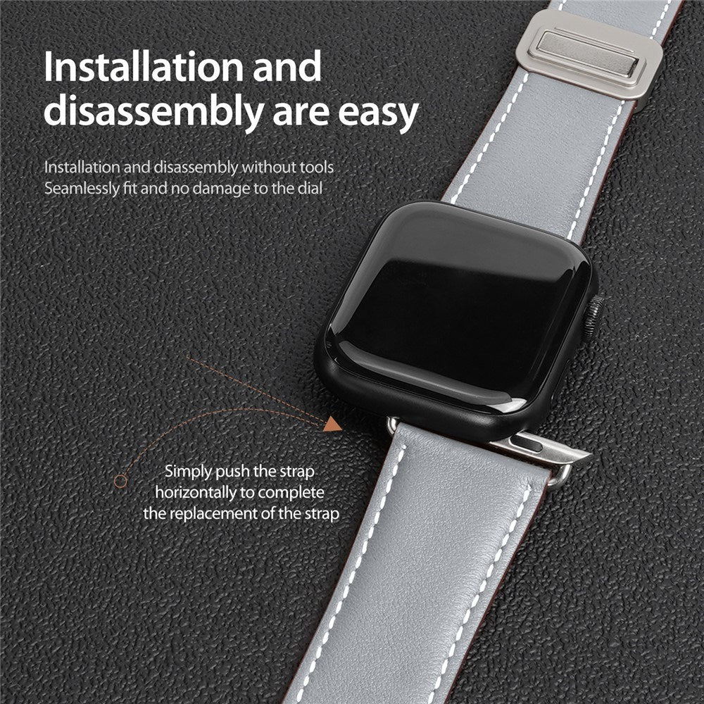 Apple Watch (42/44/SE/45/46/49 mm) DUX DUCIS Klokkerem i Kunstskinn – Grå