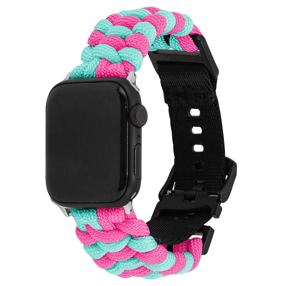 Apple Watch (42/44/SE/45/46/49mm) EIDERWOOD Flettet Nylon Reim - Blå / Rosa