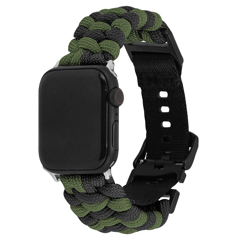 Apple Watch (42/44/SE/45/46/49mm) EIDERWOOD Flettet Nylon Reim - Grønn / Svart