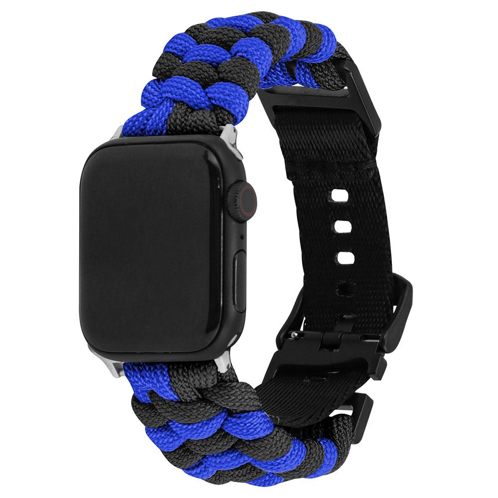 Apple Watch (42/44/SE/45/46/49mm) EIDERWOOD Flettet Nylon Reim - Blå / Svart
