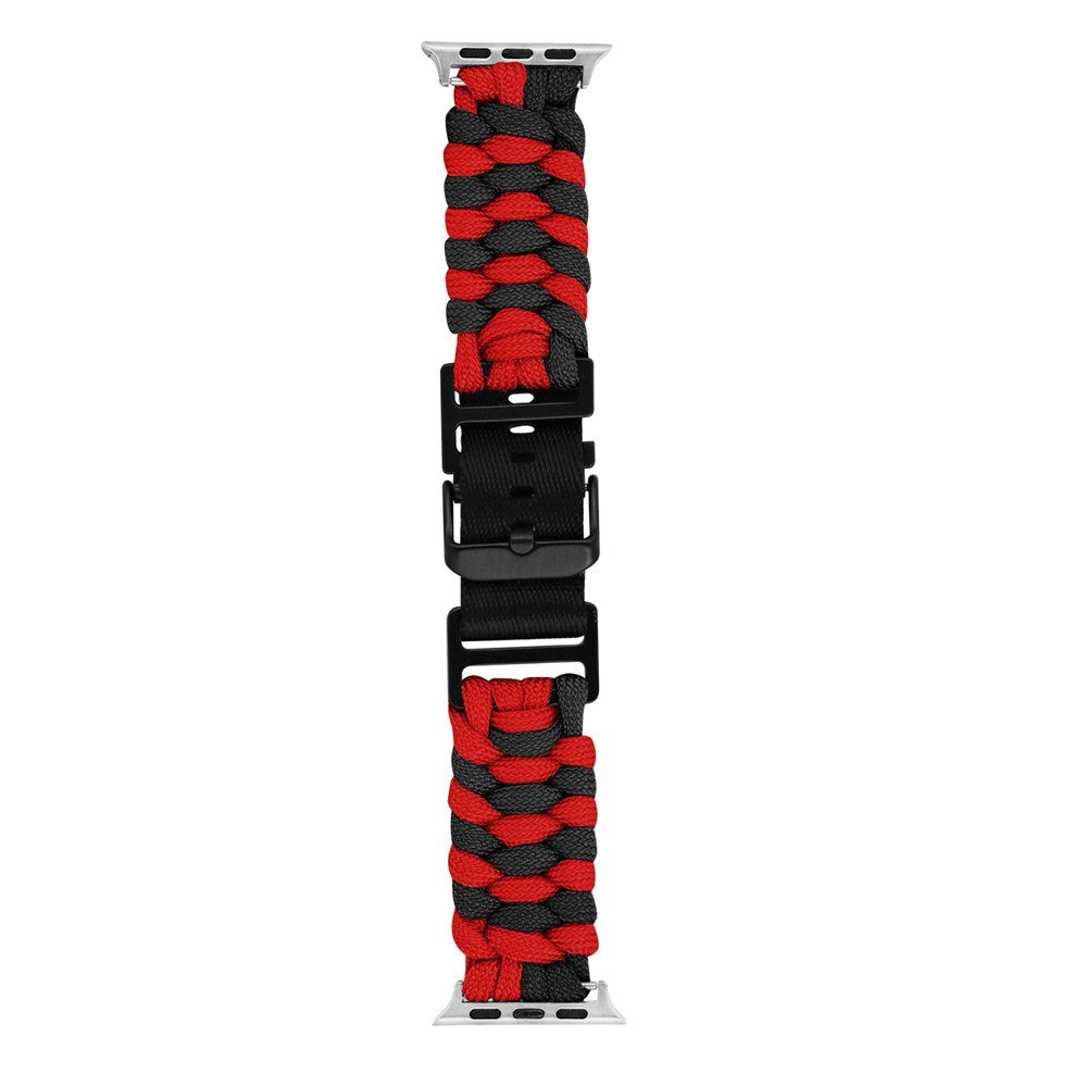 Apple Watch (42/44/SE/45/46/49mm) EIDERWOOD Flettet Nylon Reim - Rød / Svart