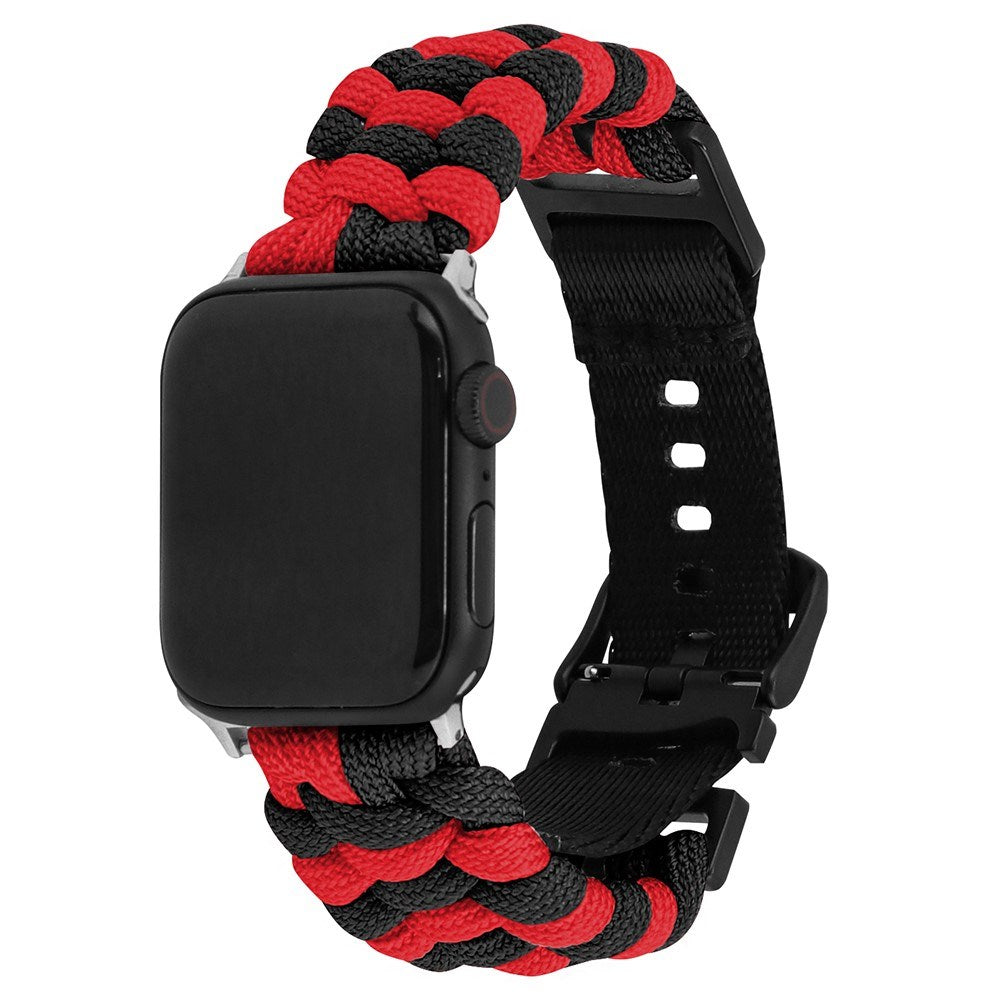 Apple Watch (42/44/SE/45/46/49mm) EIDERWOOD Flettet Nylon Reim - Rød / Svart