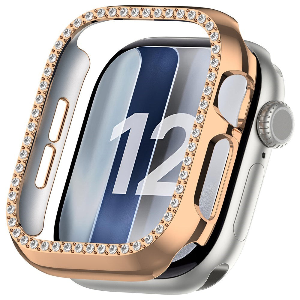 Apple Watch Series 12 (42mm) Hardt Plast Deksel - Rose Gold & Rhinsten