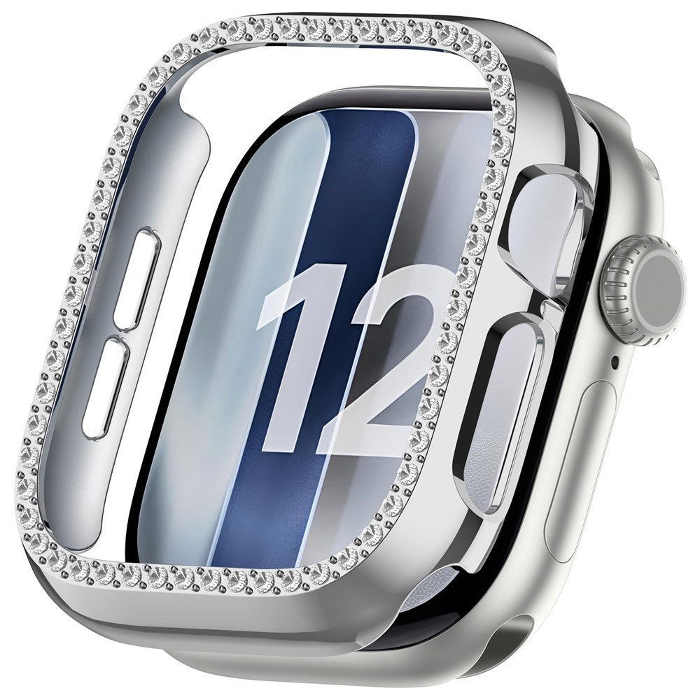 Apple Watch Series 12 (42mm) Hardt Plast Deksel - Sølv & Rhinsten