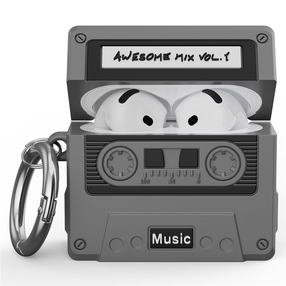 Apple AirPods (4. Gen.) Silikon Deksel m. Kassettbånd Design - Grå