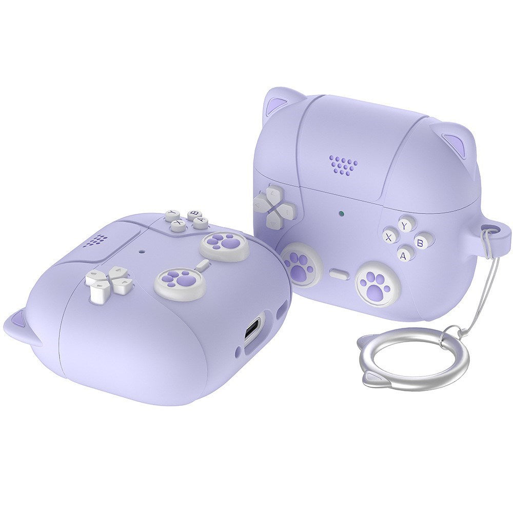 Apple AirPods Pro (3. Gen.) Silikon Katt Deksel m. Gamer Design - Lilla