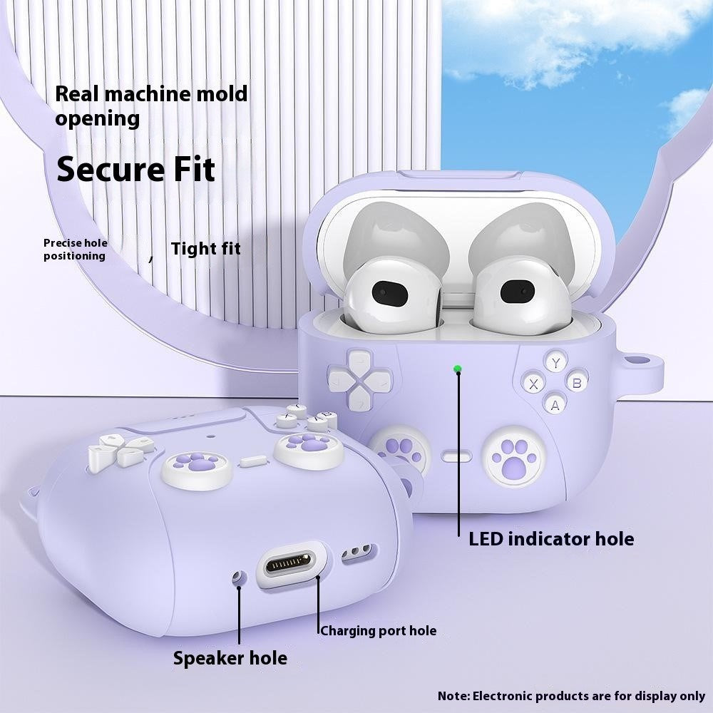 Apple AirPods Pro (3. Gen.) Silikon Katt Deksel m. Gamer Design - Lilla
