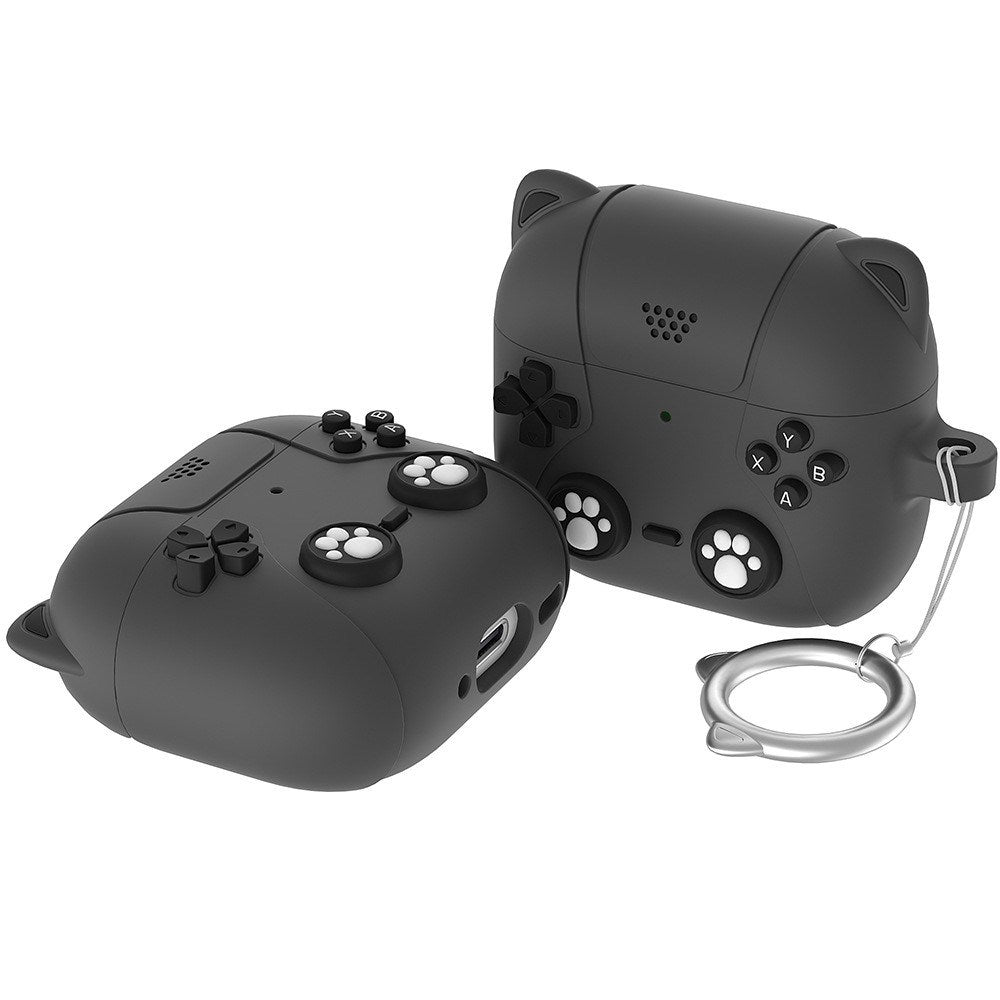 Apple AirPods Pro (3. Gen.) Silikon Katt Deksel m. Gamer Design - Grå