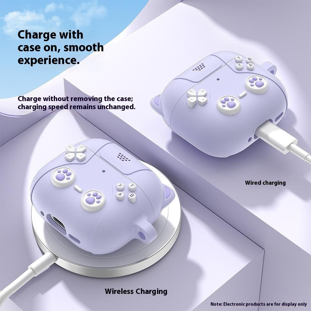 Apple AirPods Pro (3. Gen.) Silikon Katt Deksel m. Gamer Design - Grå