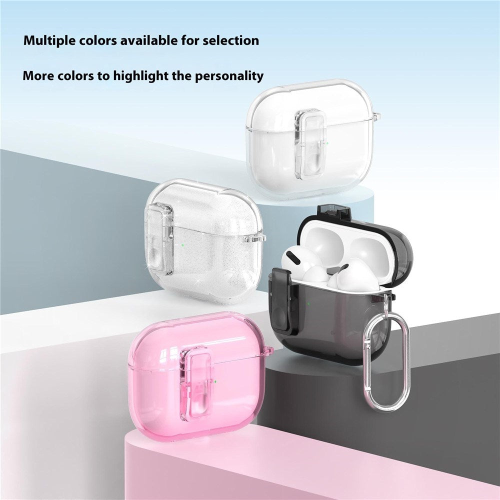 Apple AirPods Pro (3. gen.) Hybrid Plast Deksel m. Karabinkrok - Gjennomsiktig Glitter