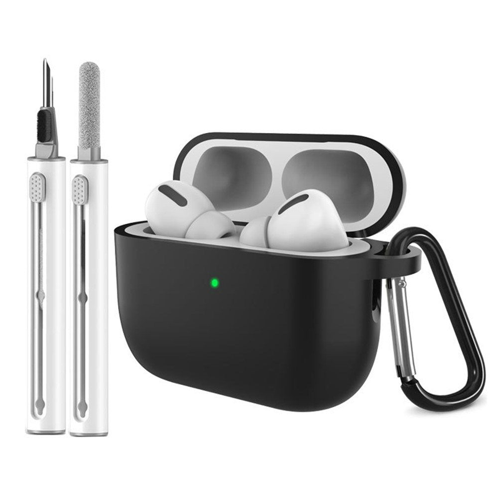 Apple AirPods Pro (3. gen.) Silikon Deksel m. Karabinkrok & Rengjøringspenn - Black