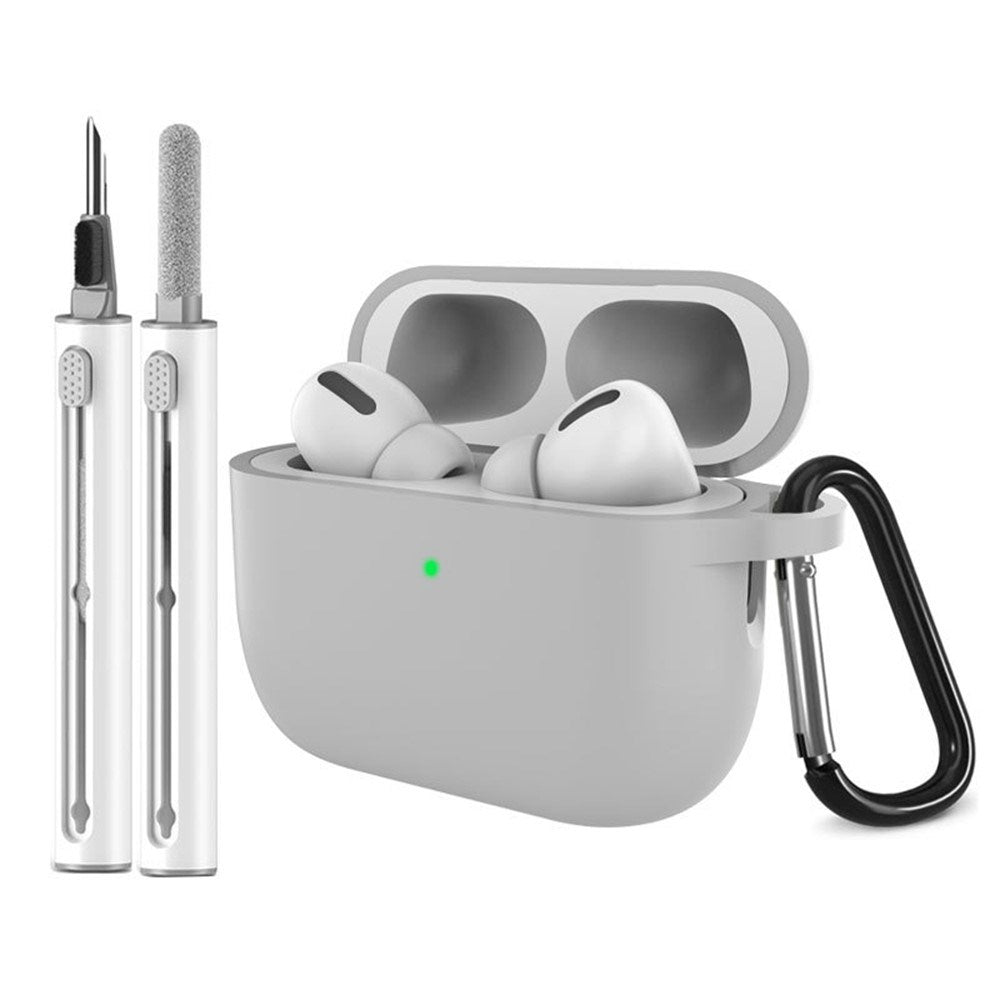 Apple AirPods Pro (3. gen.) Silikon Deksel m. Karabinkrok & Rengjøringspenn - Grey