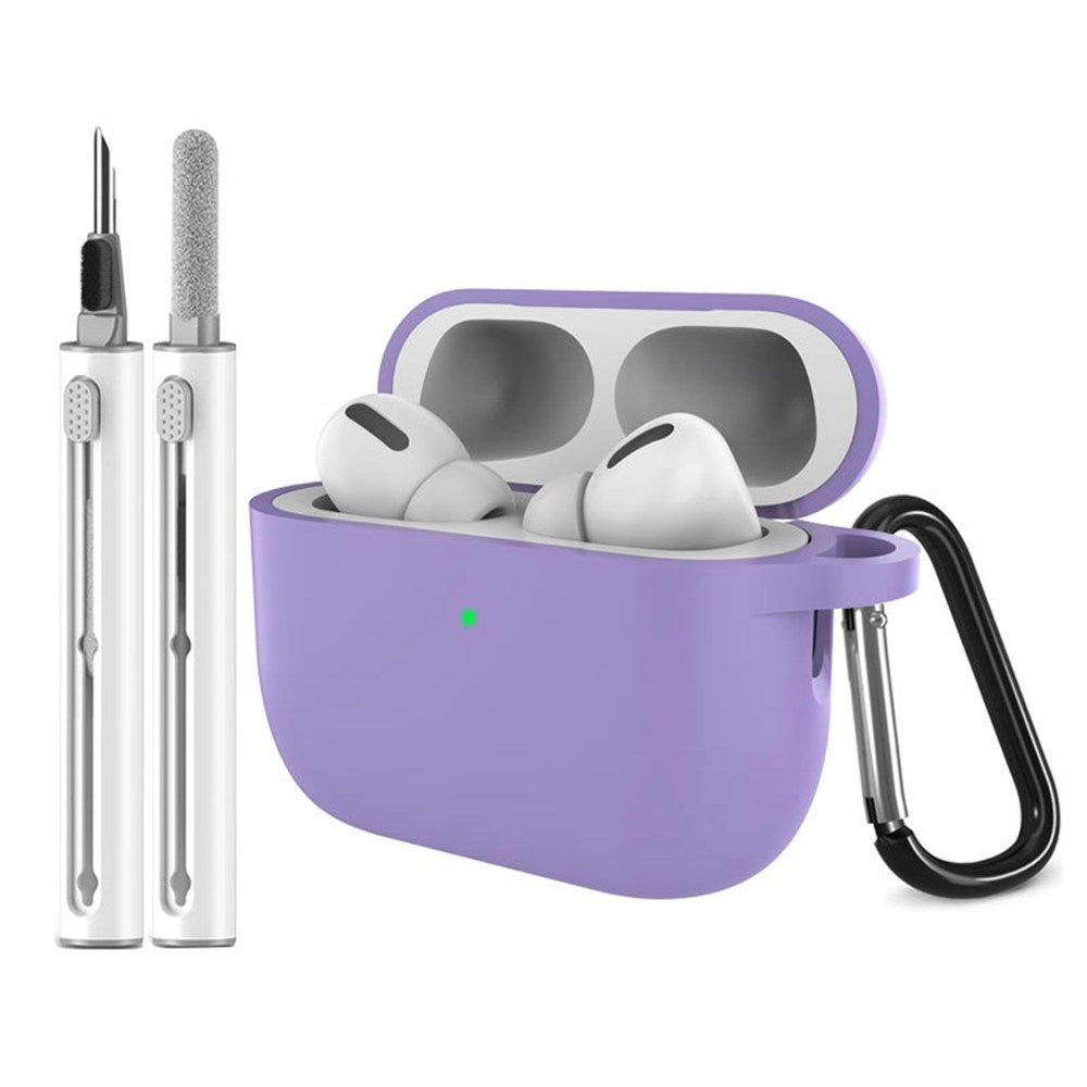 Apple AirPods Pro (3. gen.) Silikon Deksel m. Karabinkrok & Rengjøringspenn - Violet