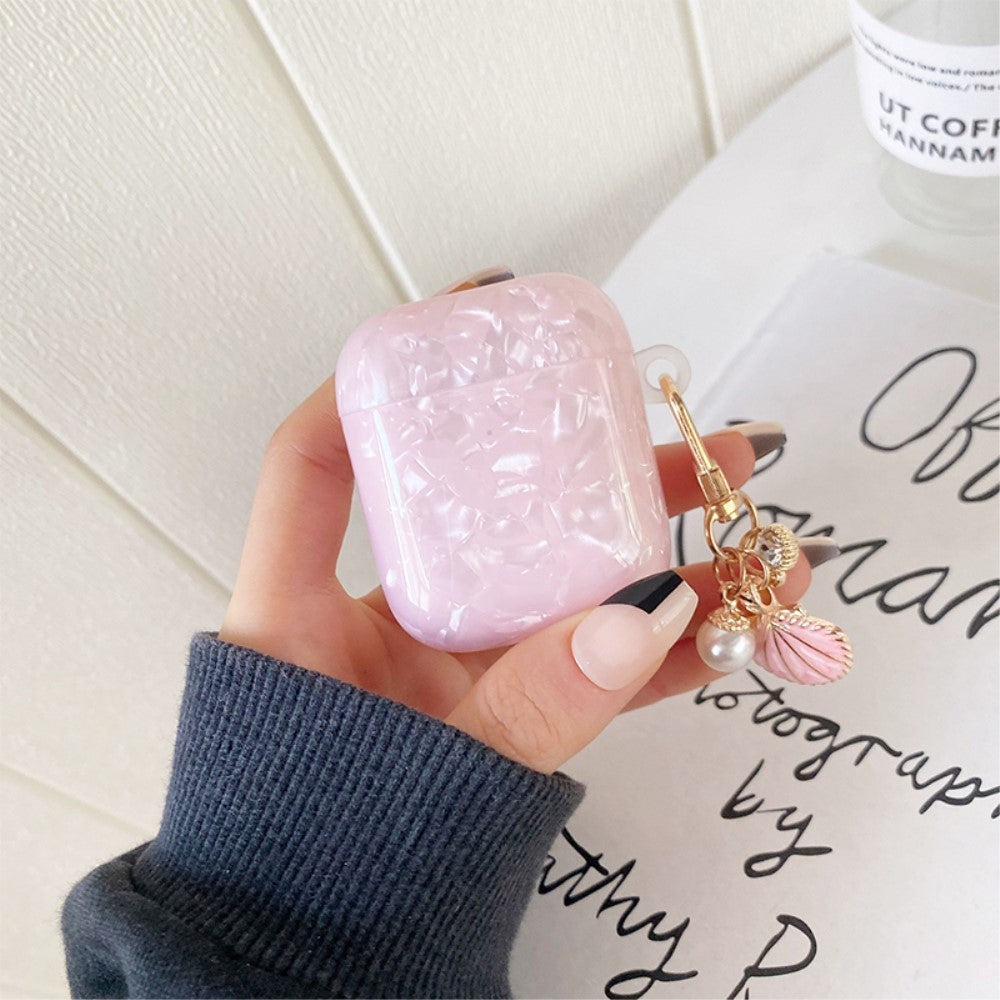 Apple AirPods (1 & 2. gen.) Plastdeksel Med Anheng - Marmordesign - Rosa