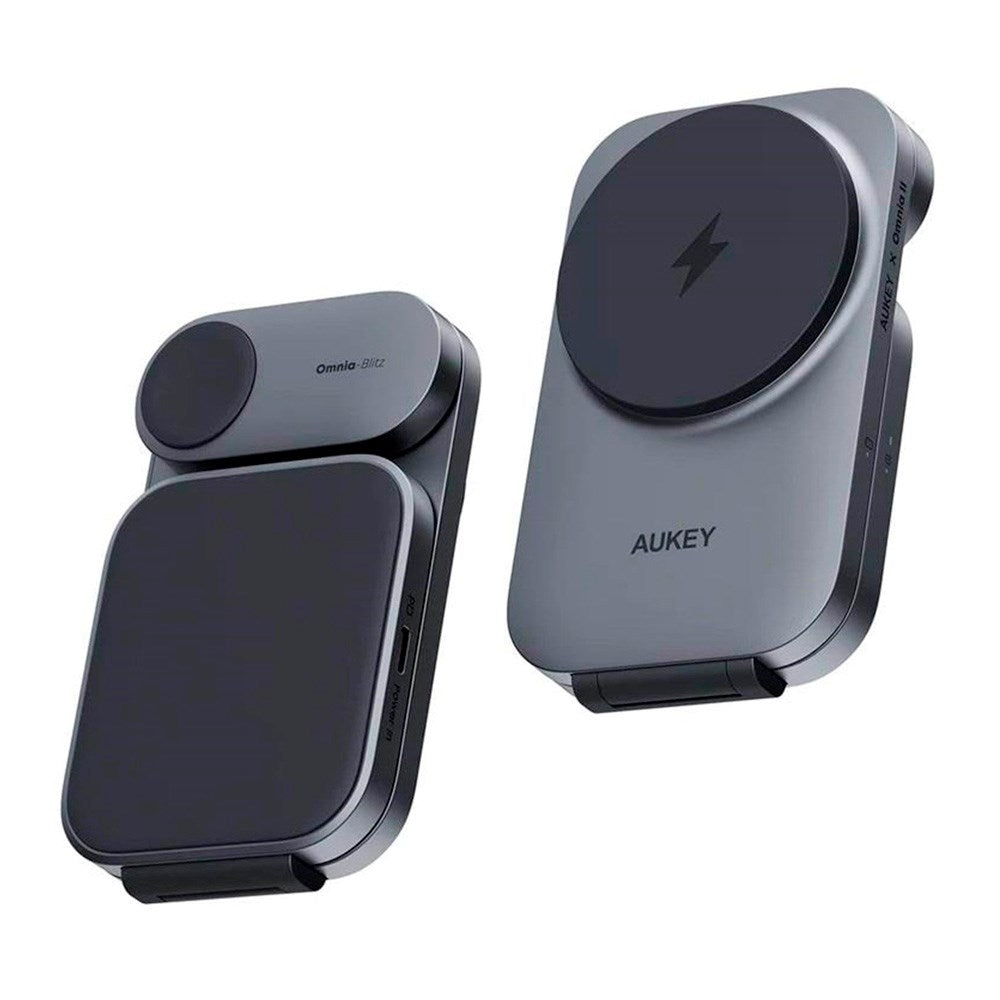 Aukey MagFusion 3-i-1 Magnetisk Foldbar Trådløs Lader - MagSafe Kompatibel - Grå