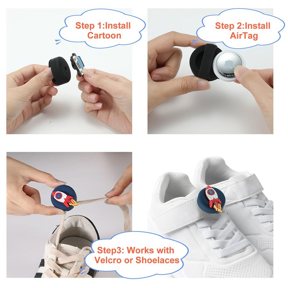 Apple AirTag 1. & 2. Gen. Silikon Holder for Sko med Motiv - Rakett