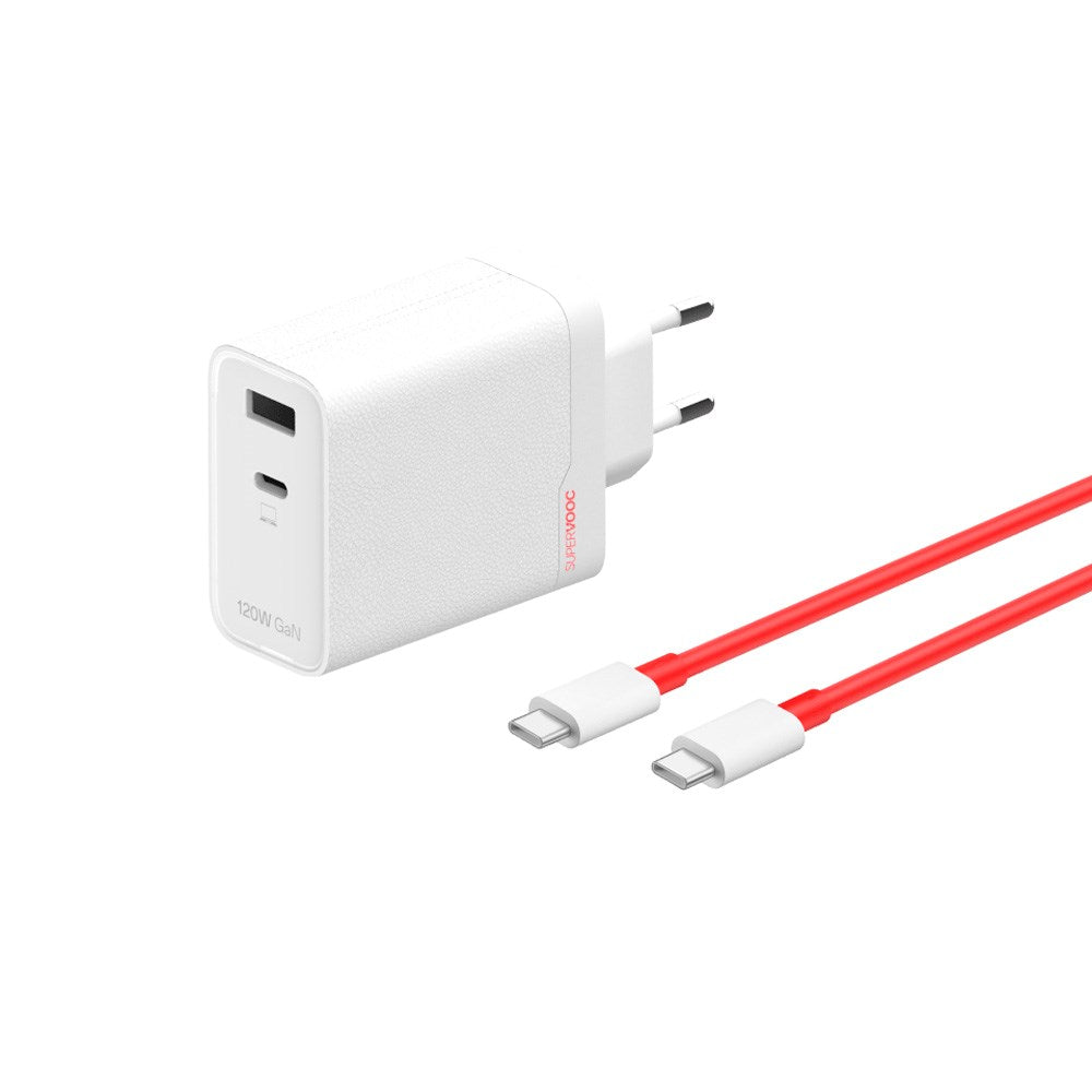 OnePlus Vegglader m. USB-C til USB-C Kabel - 120W USB-C / USB-A - Hvit
