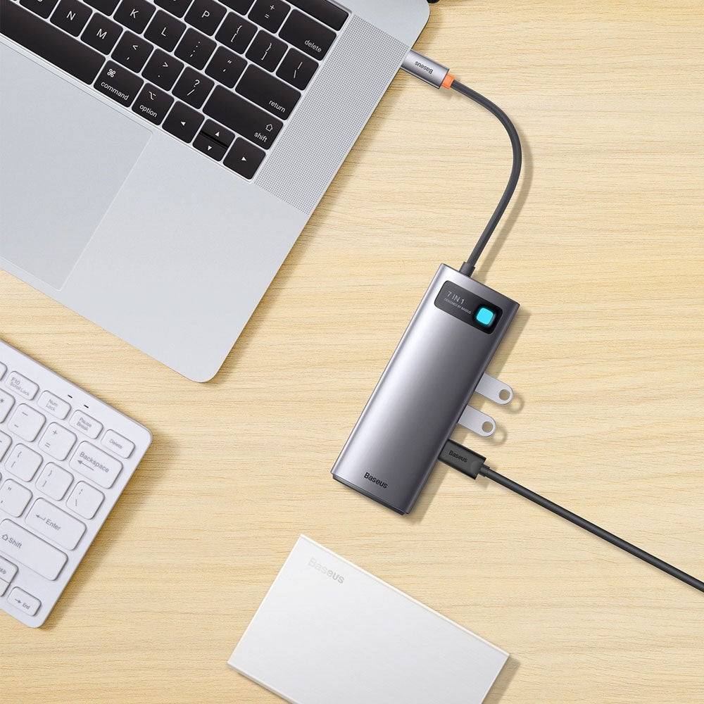 Baseus 7-i-1 USB-C Multiport Hub - 3 x USB-A 1 x USB-C 1 x HDMI 1 x VGA 1 x RJ45 - Grå