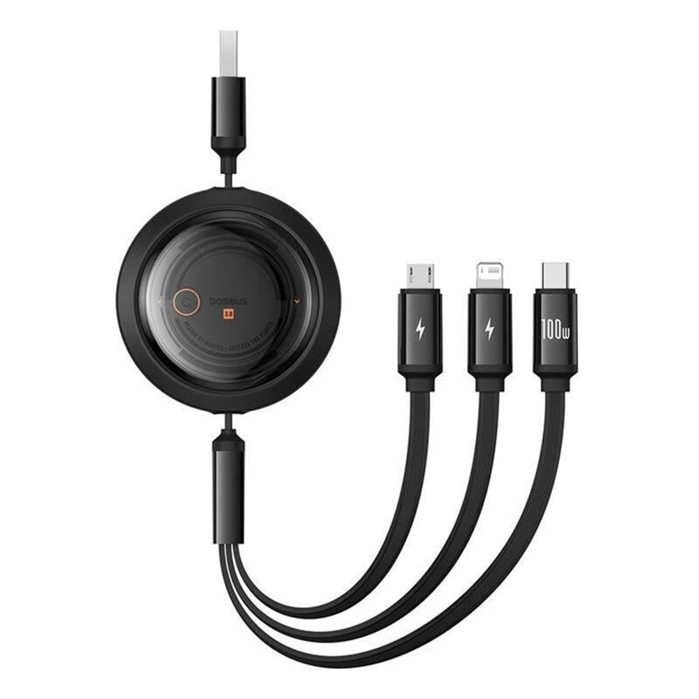 Baseus Free2Draw 3-i-1 Uttrekkbart Multikabel - USB-A til USB-C / Lightning / Micro USB - 1.1m - Svart