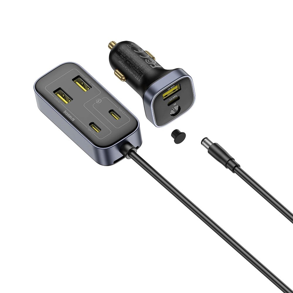 Baseus Multifunksjonell Billader 110W med 3 x USB-A & 3 x USB-C - 1,5m - Svart