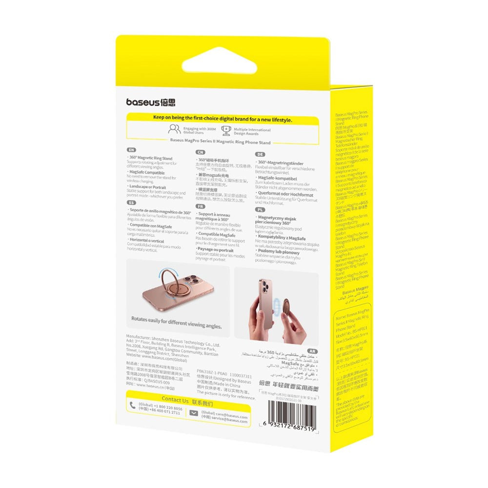 Baseus MagPro II Ring Holder til Mobil m. Støttefunksjon - MagSafe Kompatibel - Rose Gold