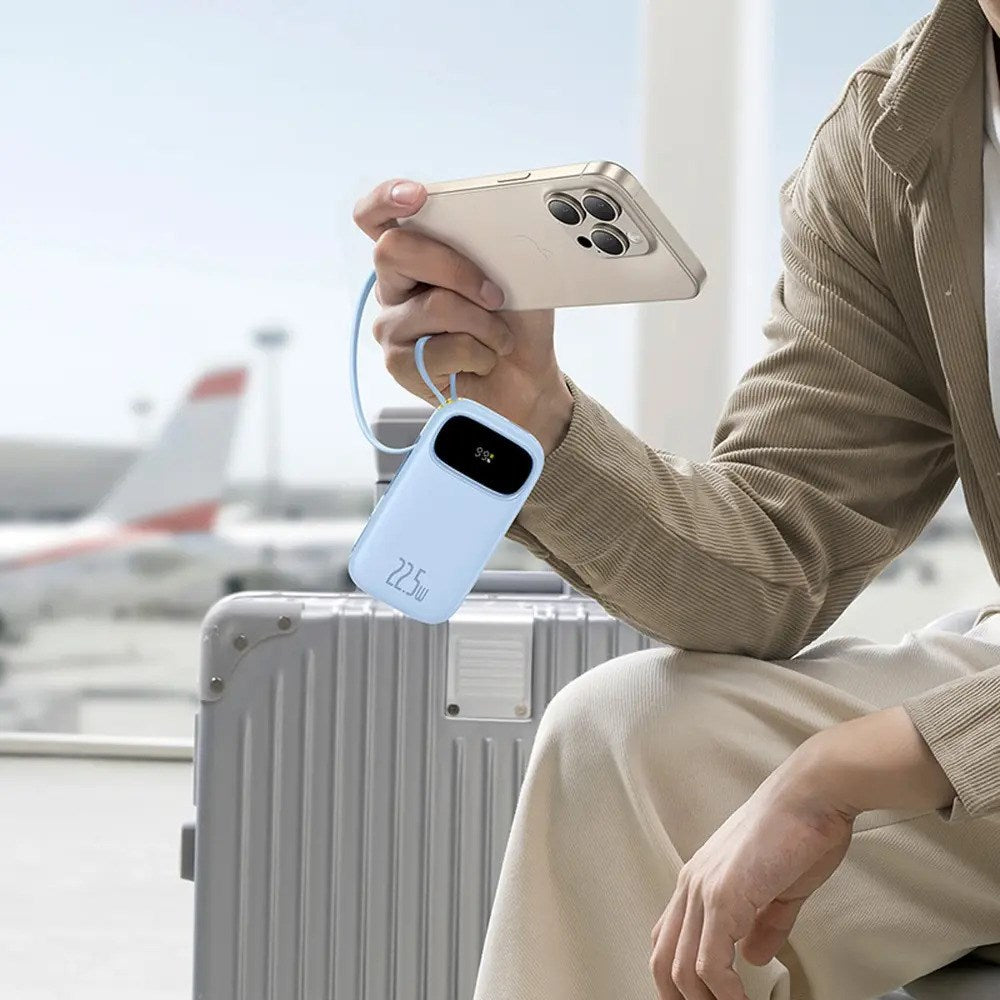 Baseus EnerFill 20 000 mAh Powerbank 22,5 W med Innebygd USB-C- & Lightning-Kabel - Blå