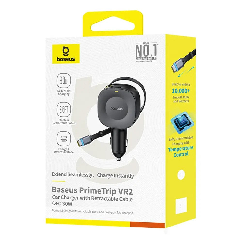 Baseus PrimeTrip VR2 30W Billader med Innebygd USB-C-Kabel & USB-C-Plugg - Svart