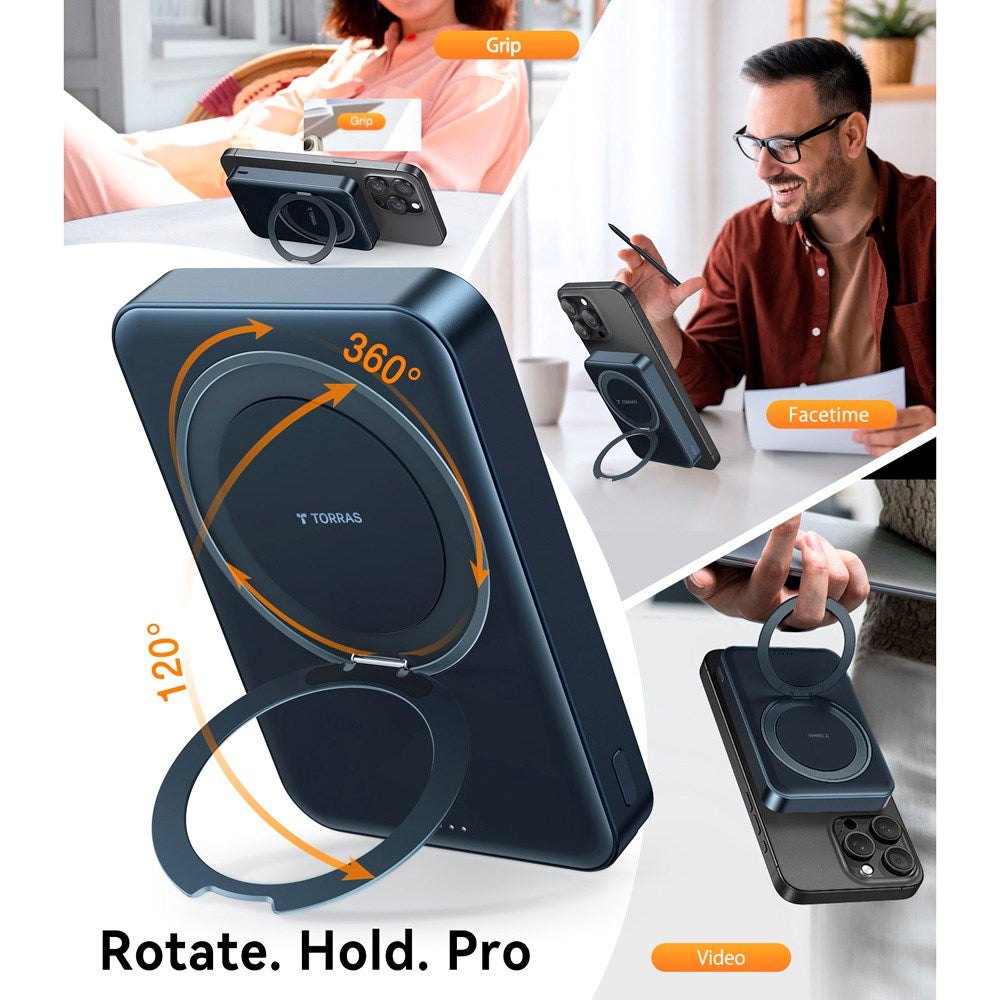 TORRAS Magnetisk 15W Powerbank 10 000 mAh med Kickstand - Svart