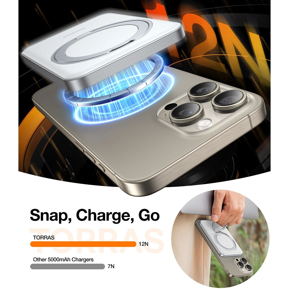 TORRAS Magnetisk 15W Powerbank 5 000 mAh med Kickstand - Hvit