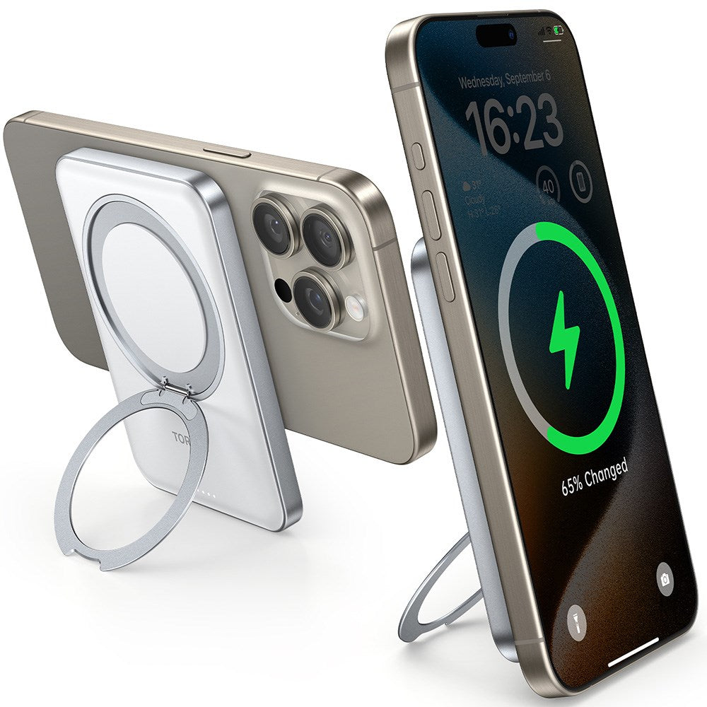 TORRAS Magnetisk 15W Powerbank 5 000 mAh med Kickstand - Hvit