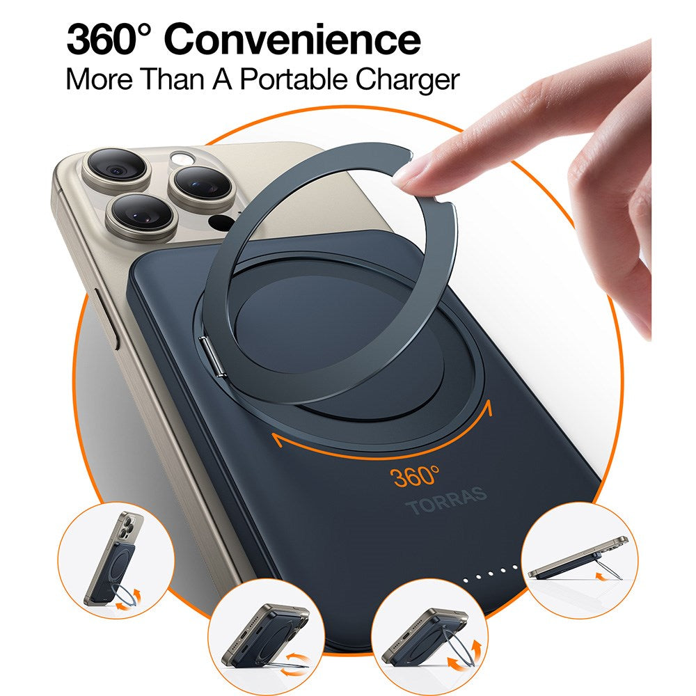 TORRAS Magnetisk 15W Powerbank 5 000 mAh med Kickstand - Svart
