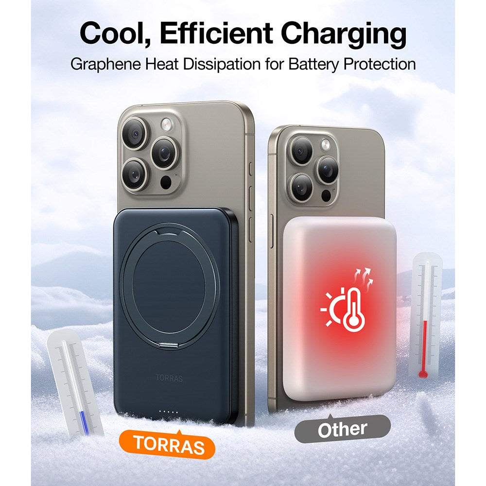 TORRAS Magnetisk 15W Powerbank 5 000 mAh med Kickstand - Svart