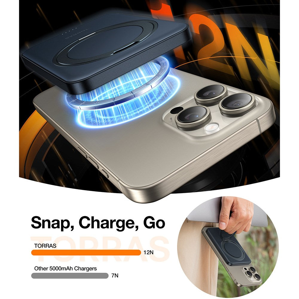 TORRAS Magnetisk 15W Powerbank 5 000 mAh med Kickstand - Svart