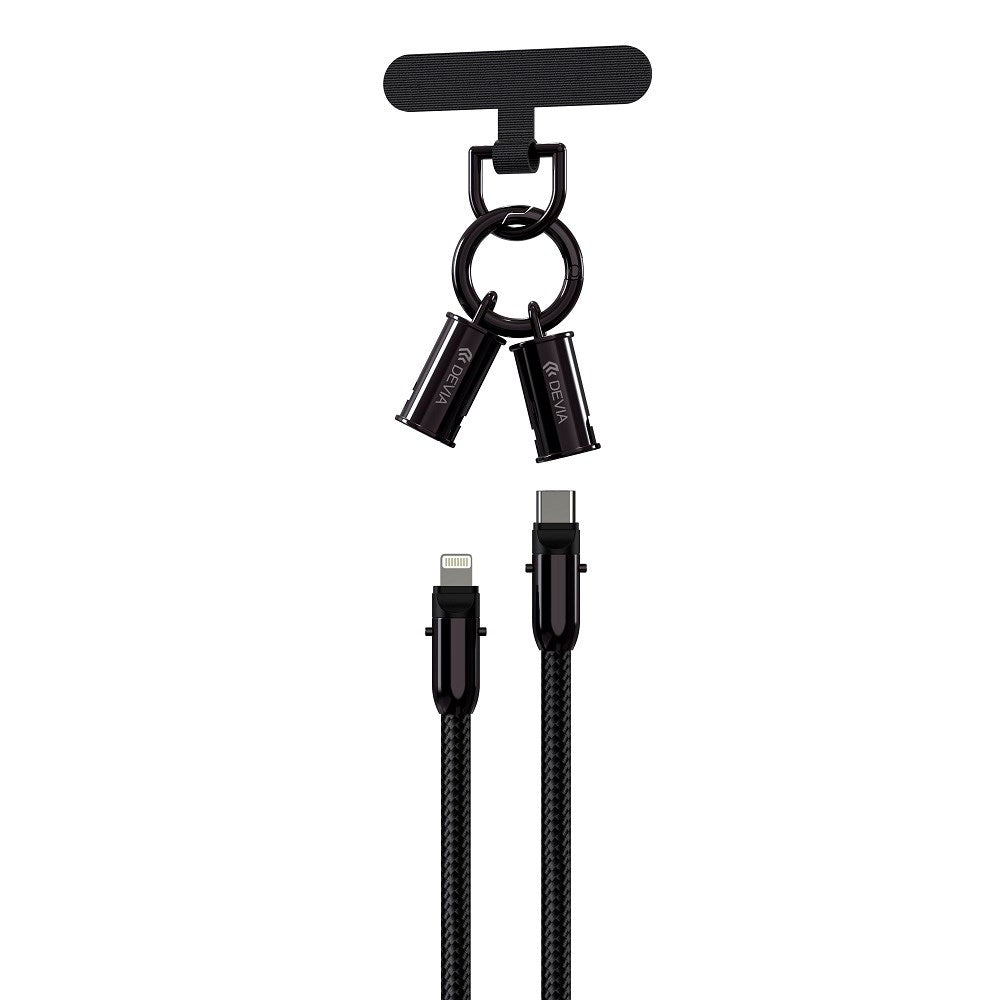 Devia 2-i-1 Mobilstropp & USB-C til Lightning Kabel - Svart