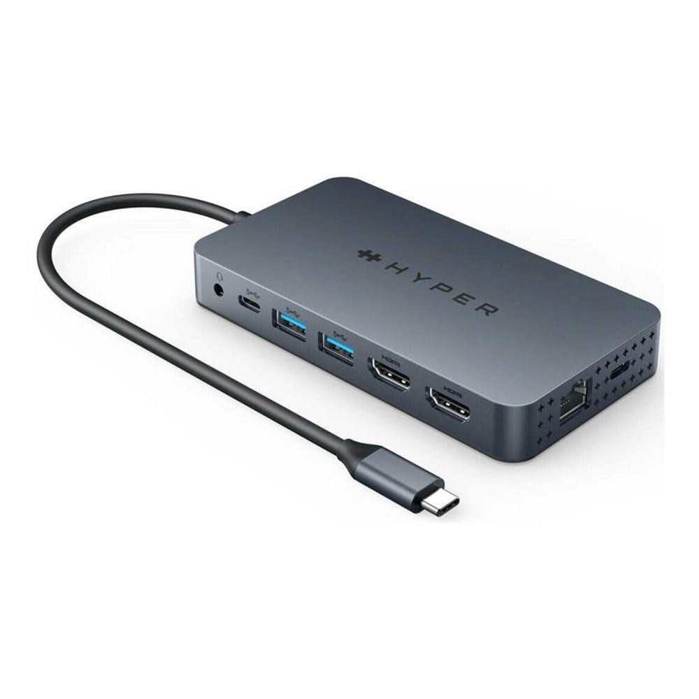 Hyper HyperDrive 10-i-1 USB-C-Hub med USB-A / USB-C / HDMI / Ethernet / 3,5 mm Kontakt / SD- & MicroSD-Kort - Grå
