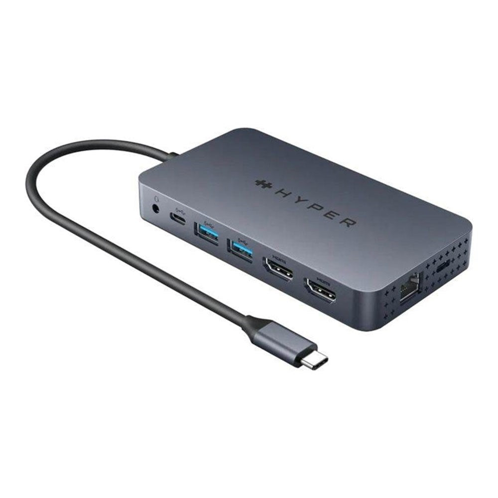 Hyper HyperDrive 10-i-1 USB-C-Hub med USB-A / USB-C / HDMI / Ethernet / 3,5 mm Kontakt / SD- & MicroSD-Kort - Grå