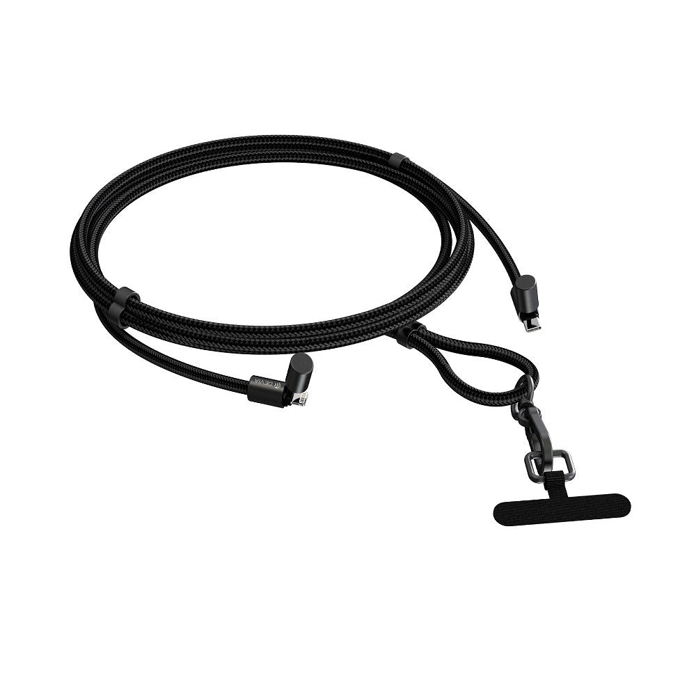 Devia 2-i-1 Regulerbar Mobilstropp & USB-C til Lightning Kabel - Svart