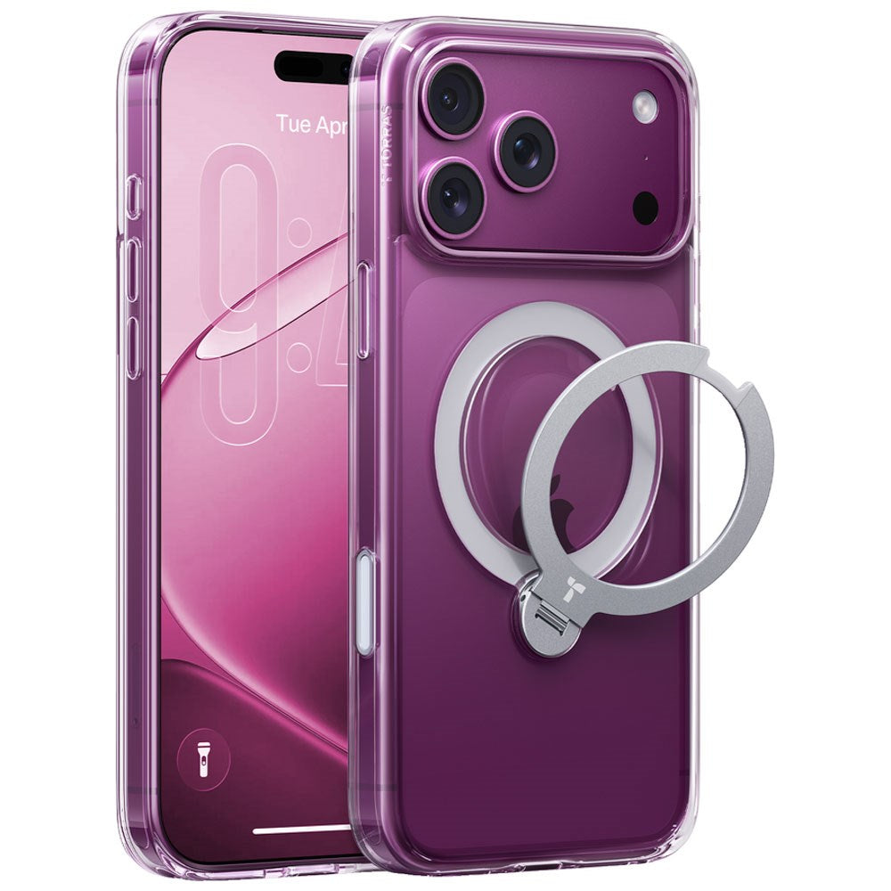 iPhone 18 Pro Max / 17 Pro Max TORRAS Ostand Q3 Spin Deksel - MagSafe Kompatibel - Gjennomsiktig