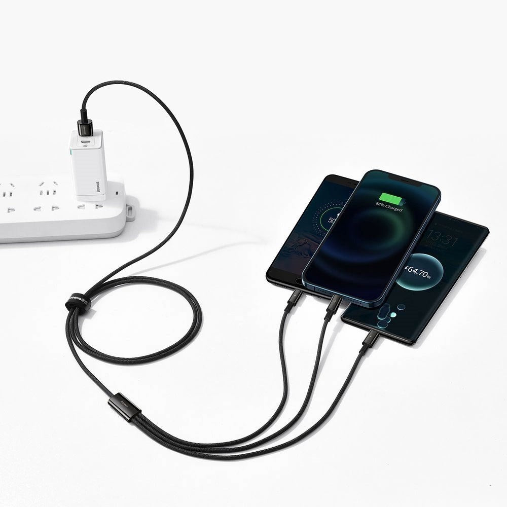 Baseus 3-i-1 USB-A Multikabel med 1 x USB-C 1 x Lightning 1 x Micro USB - 1,5 m - Svart
