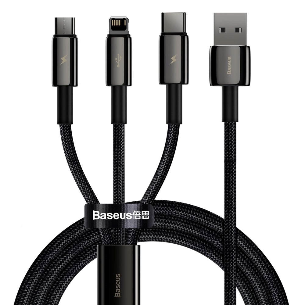 Baseus 3-i-1 USB-A Multikabel med 1 x USB-C 1 x Lightning 1 x Micro USB - 1,5 m - Svart