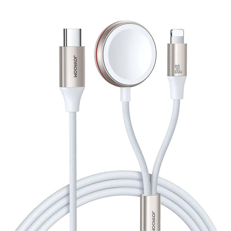 Joyroom 2-i-1 Trådløs Ladekabel - 30W / 1.5m - Hvit