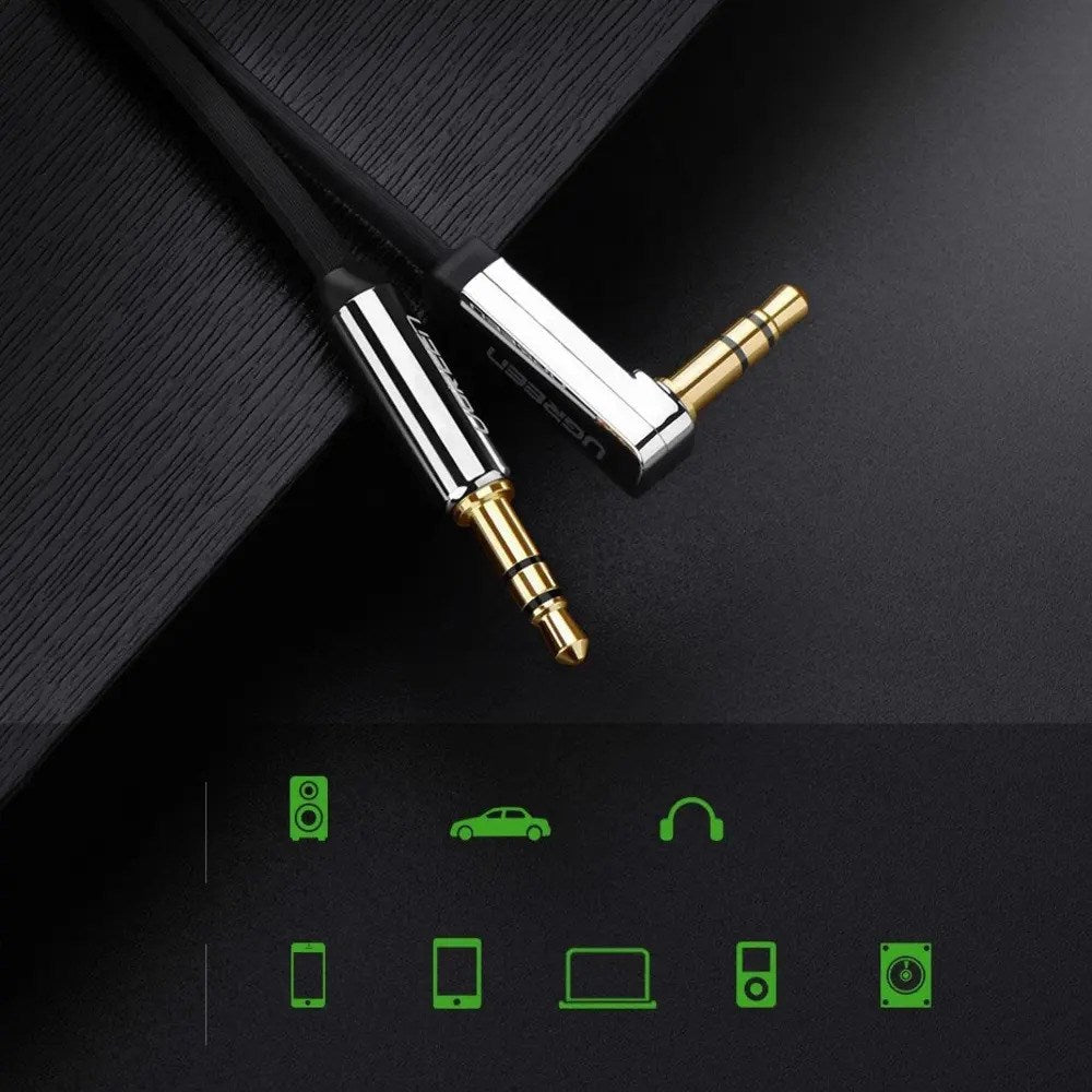 UGREEN Vinklet 3.5mm Minijack Lydkabel - 2m - Svart / Sølv